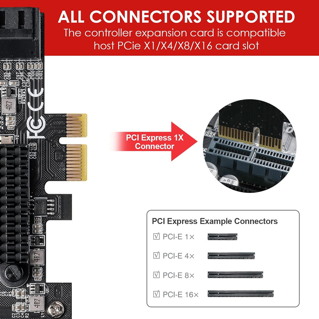 MZHOU SATA PCIE Karte,8 SATA Port ASM1064+575 3.0 PCIe Card with 8 SATA Cables 6 Gbit/s Controller E