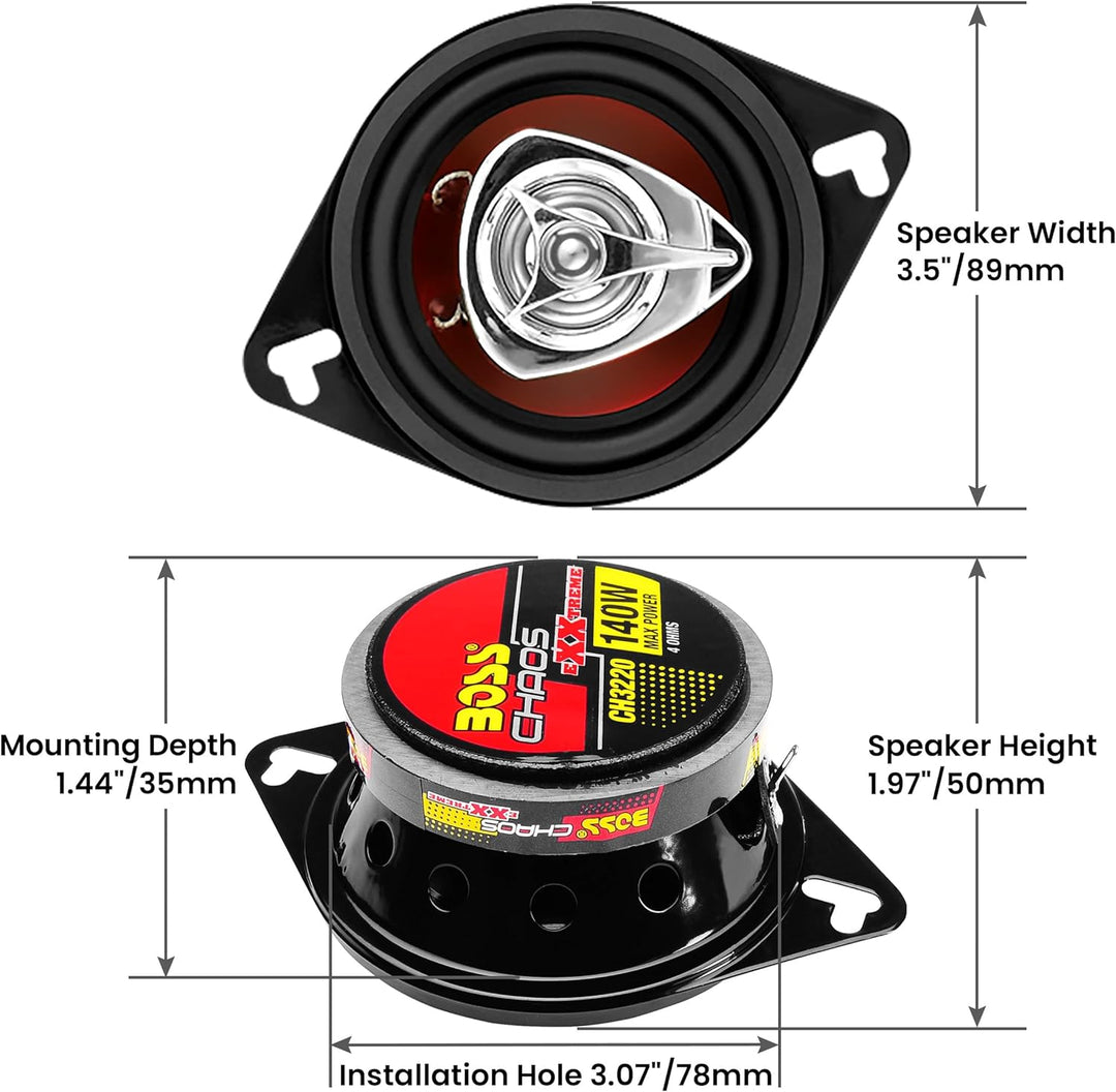 The Wholesale House boss audio ch3220 8cm (3.5") 2-wege-lautsprecher auto 140w 8,9 cm, Rot, 8,9 cm,