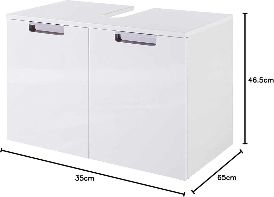 Schildmeyer Rilana 130513 Waschbeckenunterschrank, weiss Glanz, 46,5 x 65 x 35 cm, Weiss Glanz
