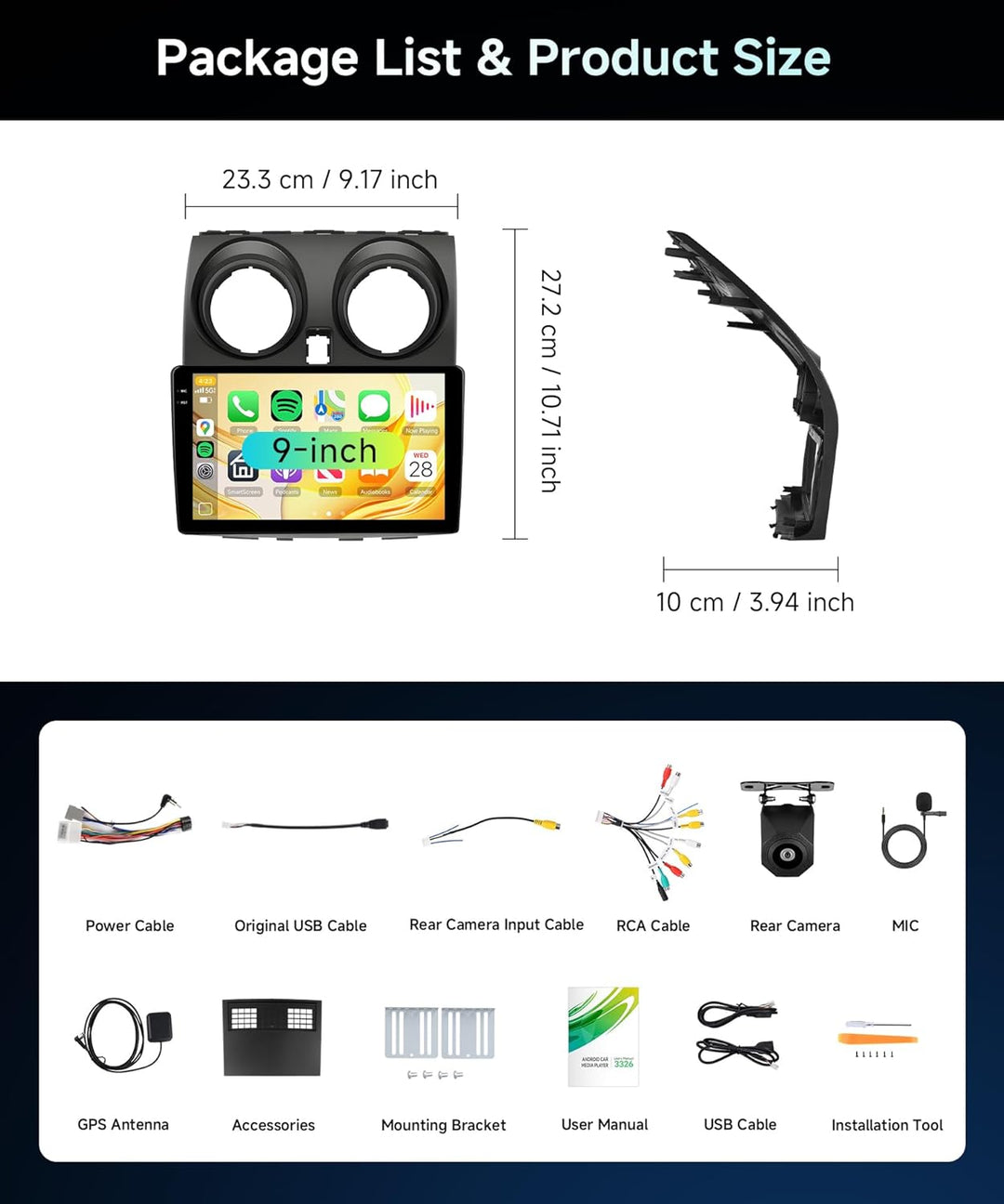 4G+64G Rimoody Android Autoradio für Nissan Qashqai J10 2006-2016 9 Zoll HD Touchscreen Autoradio mi