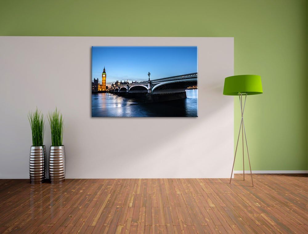 Westminster Bridge und Big Ben bei Nacht Format: 100x70 auf Leinwand, XXL riesige Bilder fertig gera