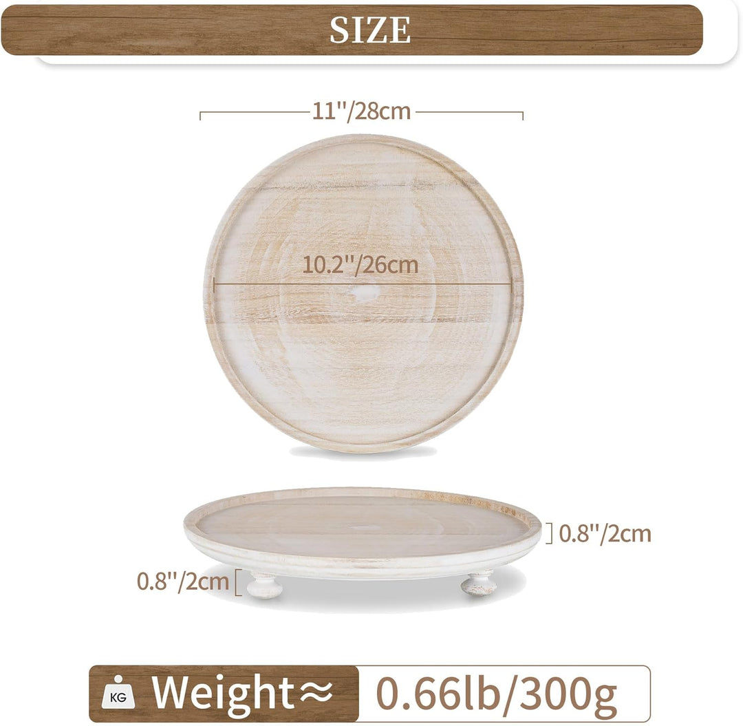 Hanobe Deko Tablett Rund Holz: Weiss Gewaschen Dekoteller mit Füssen | Vintage shabby chic deko, hol