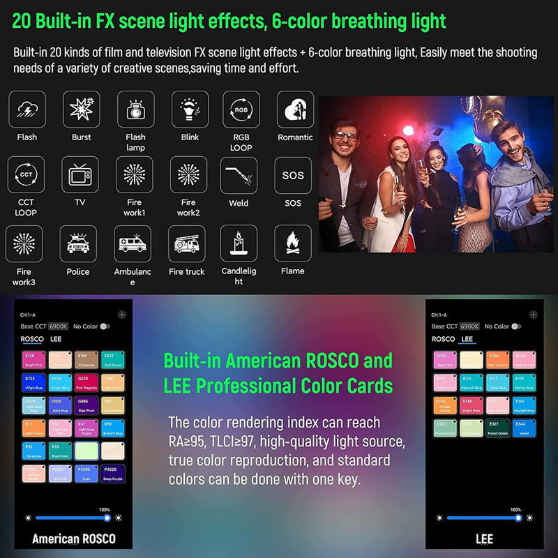 Weeylite LED Videolicht RGB,Mini Videoleuchte mit 1000mAh Akku,APP Kontrolle Kamera Licht Dimmbare 2