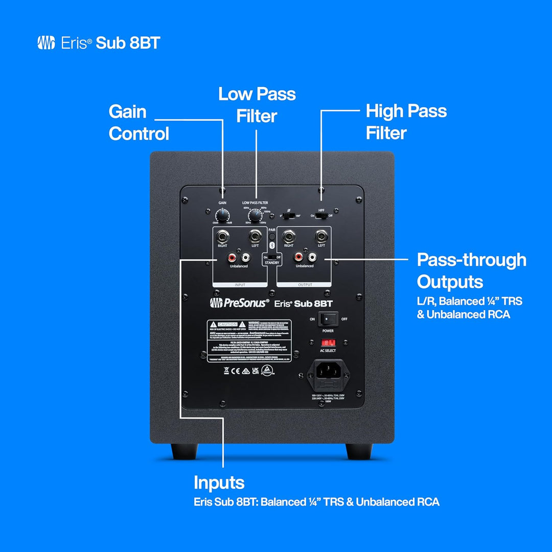 PreSonus Eris Sub 8BT – Aktiver 8" Studio-Subwoofer mit Bluetooth für Multimedia, Gaming und Musikpr
