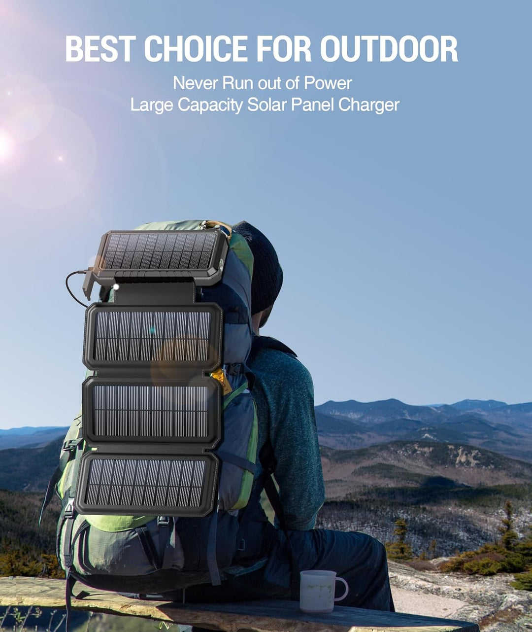 BLAVOR Solar Powerbank 20000mAh Tragbare Solar Ladegerät mit 4 Solarpanels, Outdoor wasserfester ext