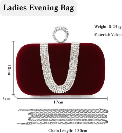 CORIOS Damen Abendtasche Samt Clutch Tasche Glitter Strass Handtasche Glänzend Schultertasche Kette