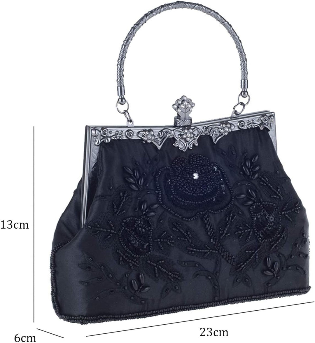Damen Vintage Floral handgemachte Seed Bead Pailletten Clutch Geldbörse Hochzeit Abendtasche Party P