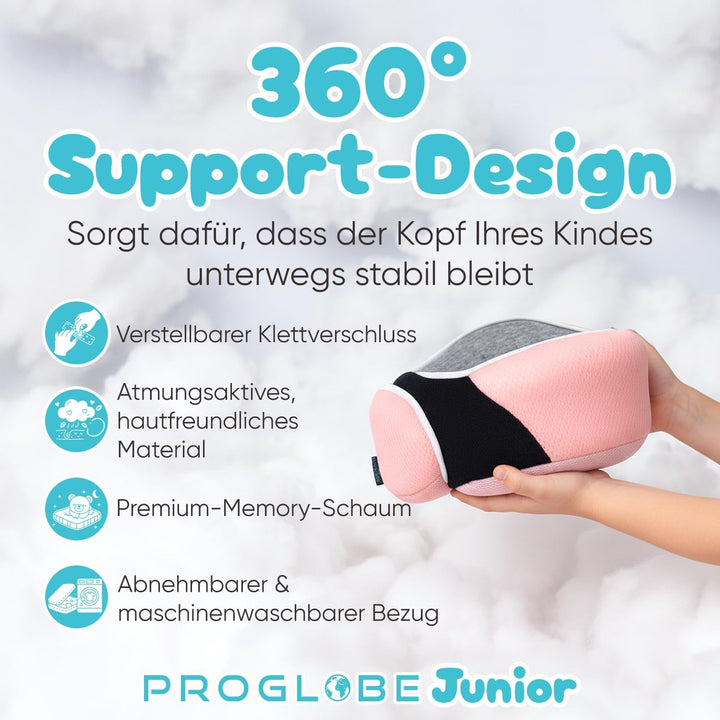 Proglobe Junior Nackenkissen für Kinder - Ergonomisches Reisekissen aus Memory-Schaum für Auto, Flug