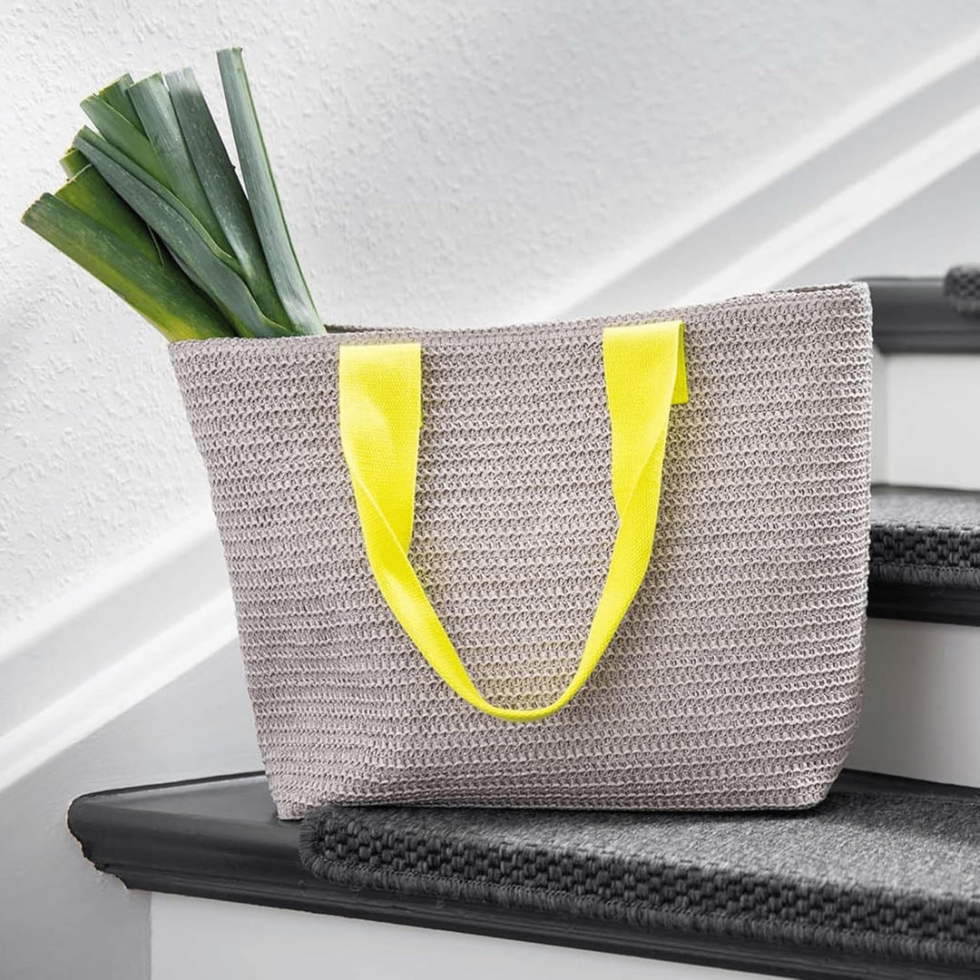 REMEMBER Korbtasche "Light grey" mit Druckknopf aus Papierstroh und Baumwolle Light Grey + Yellow Ha