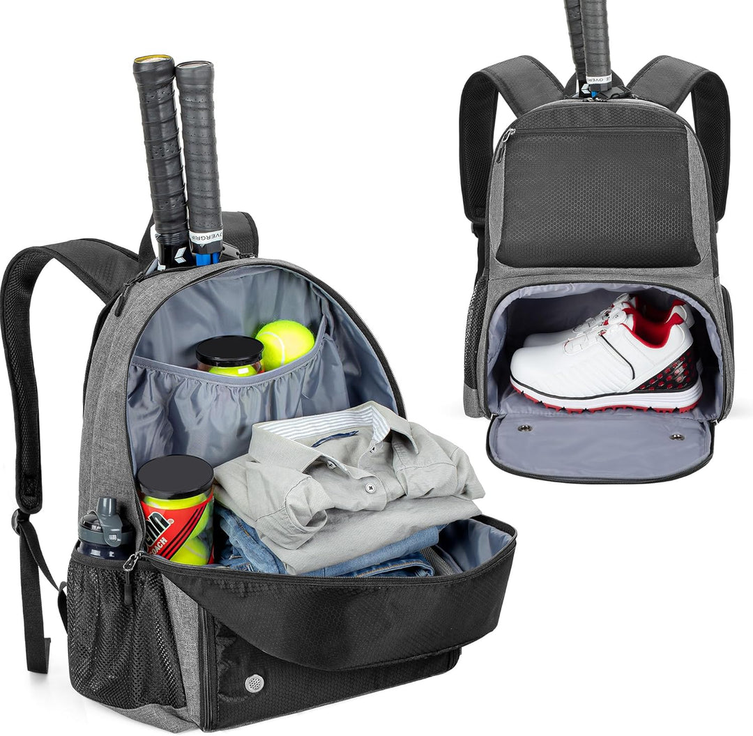 DSLEAF Tennisrucksack mit Schuhfach, Tennistasche für 2 Schläger mit Gepolsterten Schultergurten und