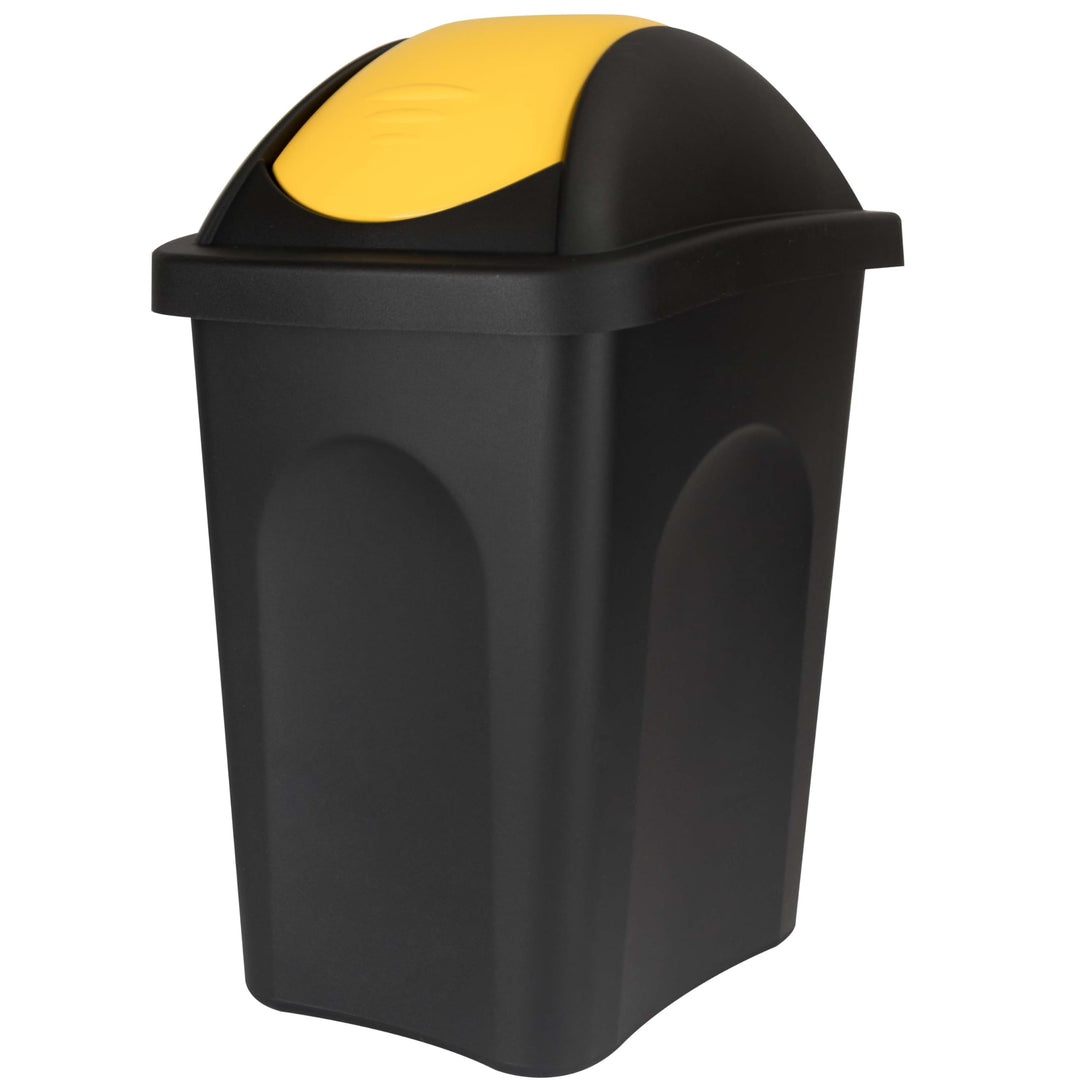 Mülleimer 30l schwarz gelb eckig, Schwingdeckel Mülleimer Küche, Mülltonne, Abfalleimer Küche, Mistk