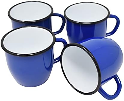 4 Becher aus emailliertem Metall, konisch, 250 ml, Blau