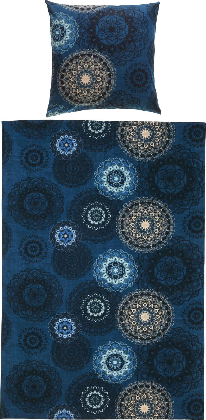 Erwin Müller Bettwäsche Mako-Satin Mandala dunkelblau Grösse 80x80 cm / 135x200 cm - feinfädig, temp