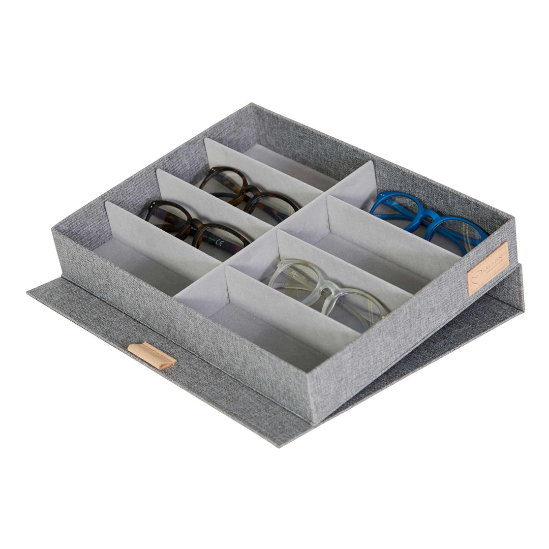 LOVE IT STORE IT Premium Brillenbox für 8 Brillen - Aus Leinen Stoff - Brillenaufbewahrung und Präse