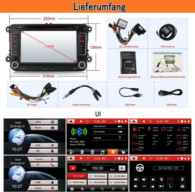 iFreGo 7 Zoll 2 Din Autoradio+Rückfahrkamera Für Volkswagen Seat und Skoda,Autoradio Bluetooth GPS N