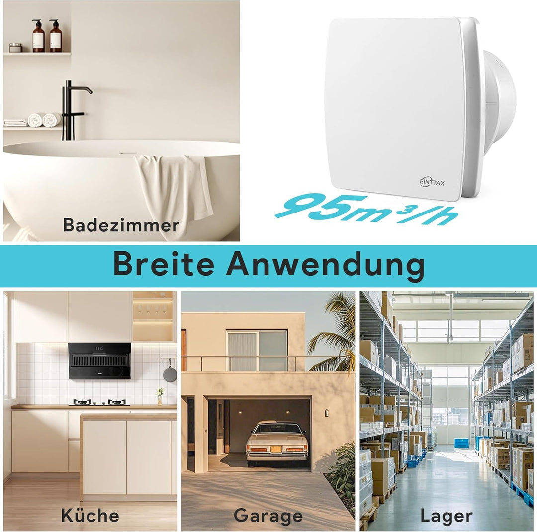 Badlüfter 100mm, ≤34db Leiser und Leistungsstarker Abluftventilator, 12W 95m³/h IPX4 Wandventilator