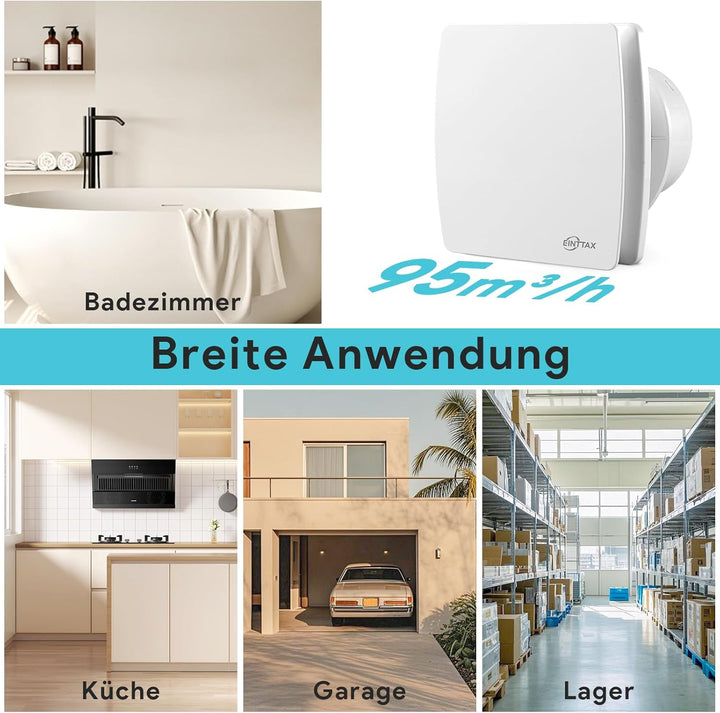 Badlüfter 100mm, ≤34db Leiser und Leistungsstarker Abluftventilator, 12W 95m³/h IPX4 Wandventilator