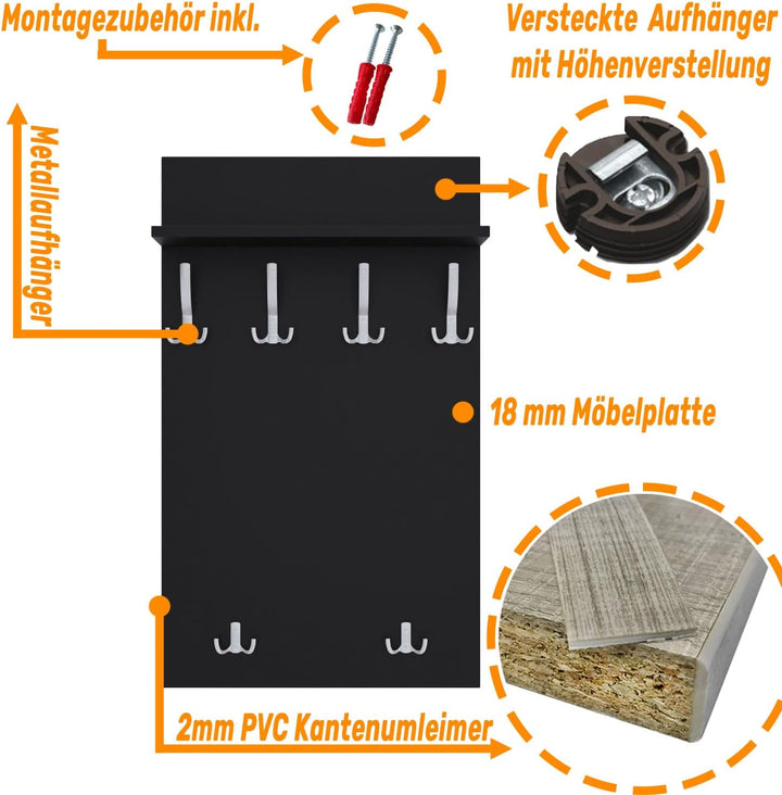AKKE 90x60 | MAXI Garderobenpaneel Wandgarderobe Garderobe Wandpaneel Kleiderstange ALUMINIUM | SCHW
