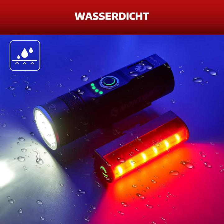 MONTOP StVZO Zugelassen Fahrradlicht Set 100LUX Super Hell LED Fahrradbeleuchtung USB Akku Fahrradla