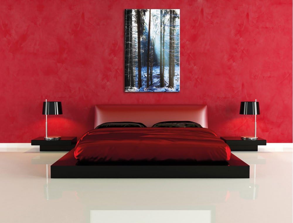 Pixxprint Sonnenschein im Winterwald als Leinwandbild/Grösse: 100x70 / Wandbild/Kunstdruck/fertig be