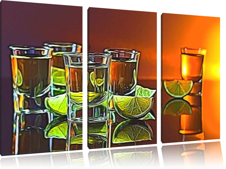 viele Tequila Shots3-Teiler Leinwandbild 120x80 Bild auf Leinwand, XXL riesige Bilder fertig gerahmt