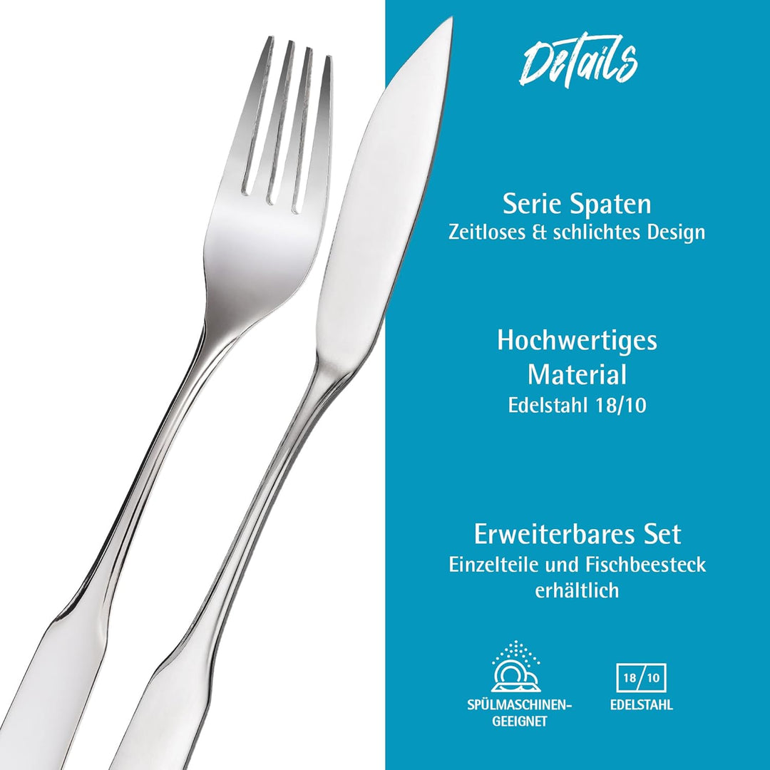 GRÄWE Fischbesteck 12-teilig, Fischset für 6 Personen, Fischgabeln, Fischmessser, Besteck-Set Edelst