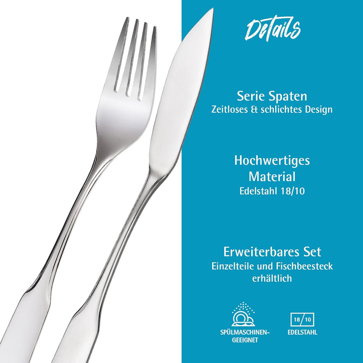 GRÄWE Fischbesteck 12-teilig, Fischset für 6 Personen, Fischgabeln, Fischmessser, Besteck-Set Edelst
