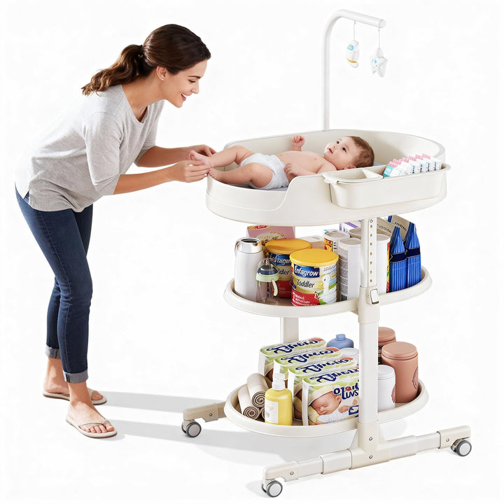Wickeltisch, Wickelkommode für Baby, Höhenverstellbare Mobiler Baby Wickeltisch mit Stauraum, Tragba