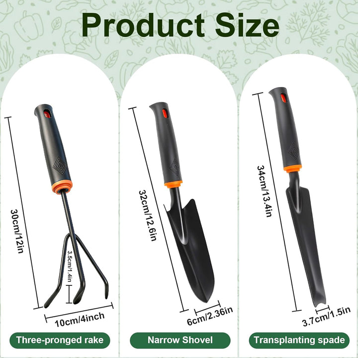 Gartenwerkzeug Set 3 Stück Schwarzer Schmaler Gartenschaufel (32 x 6 cm) Pflanzschaufel (34 x 3.7 cm