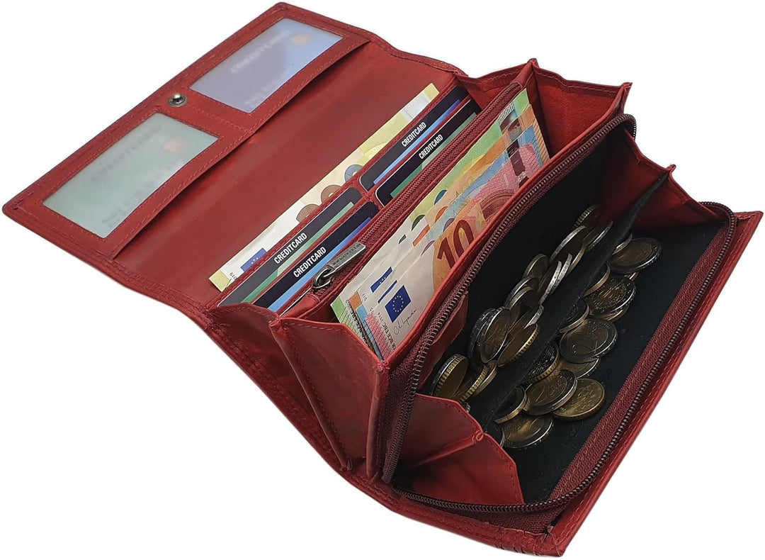 Grosse Rindleder Damen Geldbörse/Geldbeutel/Portemonnaie/Geldtasche mit Schmetterling-Motiv oder ohn