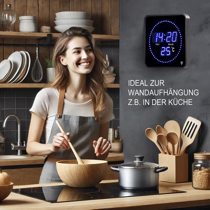 Lunartec Funkuhr: Flache LED-Funk-Tisch- und Wanduhr, Temperatur-Anzeige, Blaue LEDs (Digital Wanduh