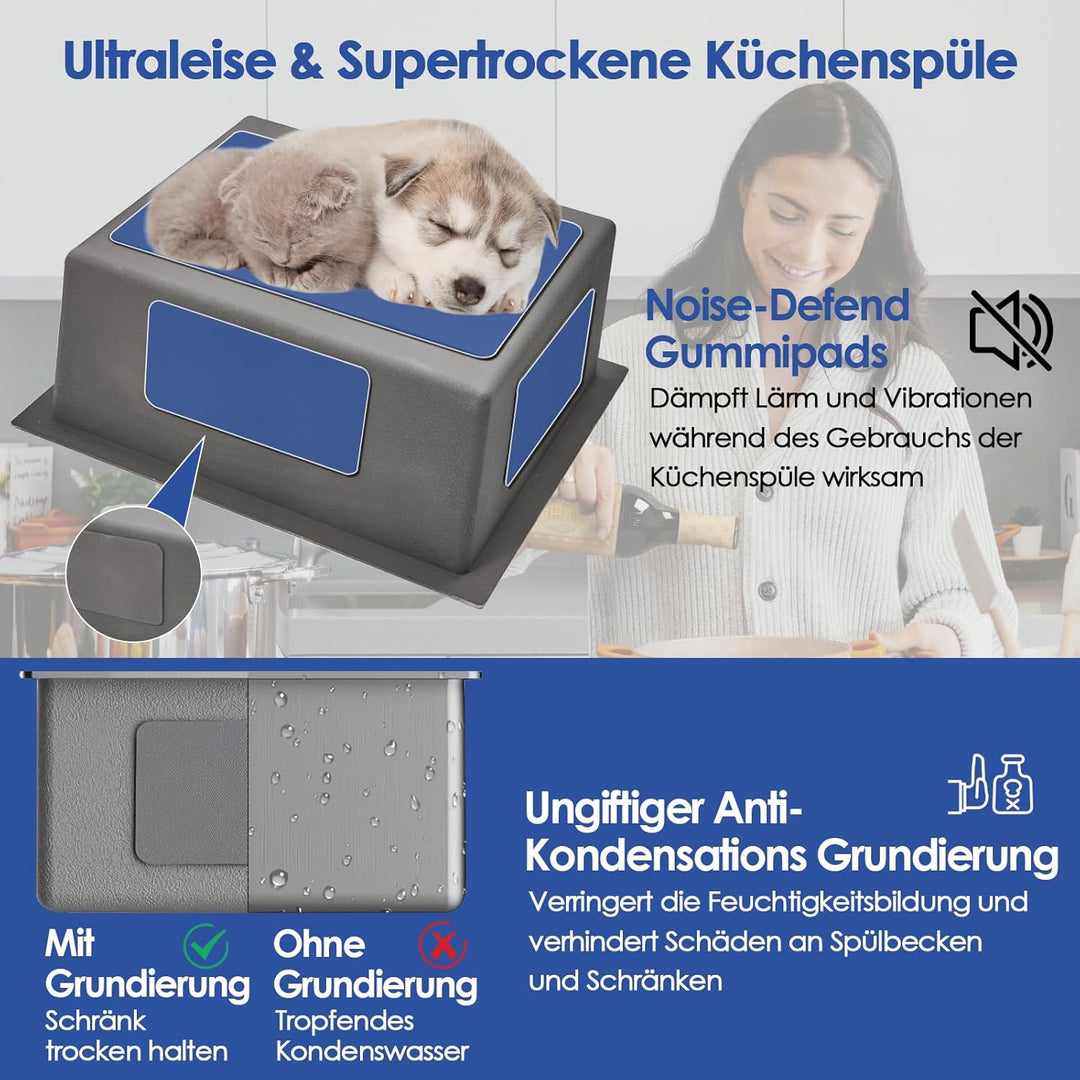 ROVOGO 40 x 55 cm Unterbau Spülbecken Küche, Unterbauspüle aus Edelstahl 304, Küche Spüle mit Siebko