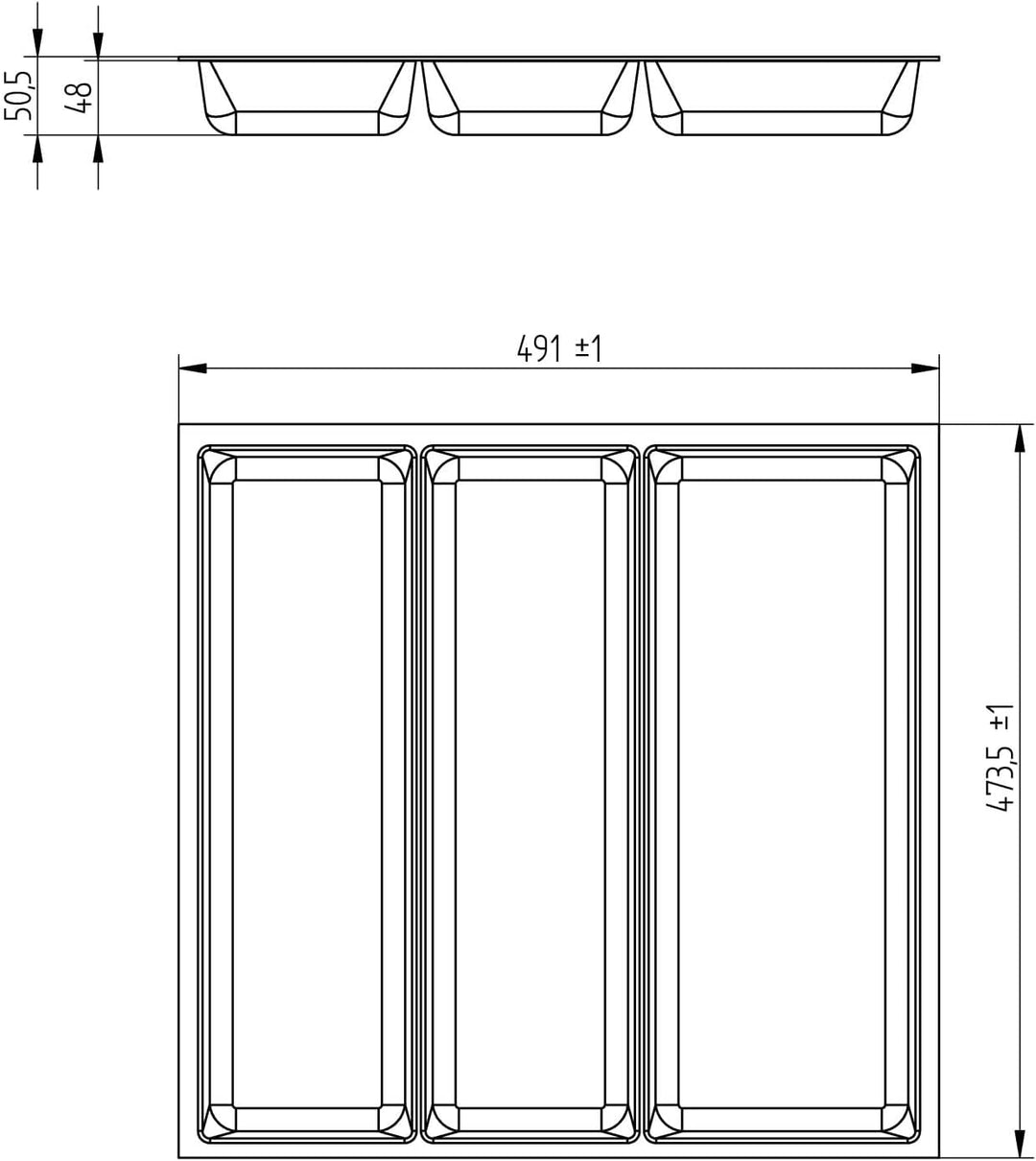 ORGA-BOX 3 Multifunktionseinsatz Tiefe: 473 x Breite: 491 mm anthrazit mit Canvas Struktur für 60er