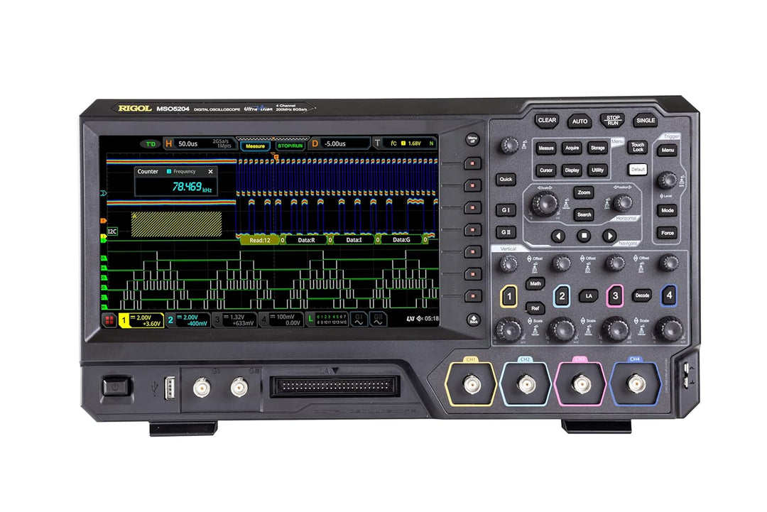 RIGOL MSO5204 Digitaloszilloskop, 4 Kanäle, 200MHz, 8Gsa/s, 100Mpts, 500000wfms/s, MSO5000-BND inklu