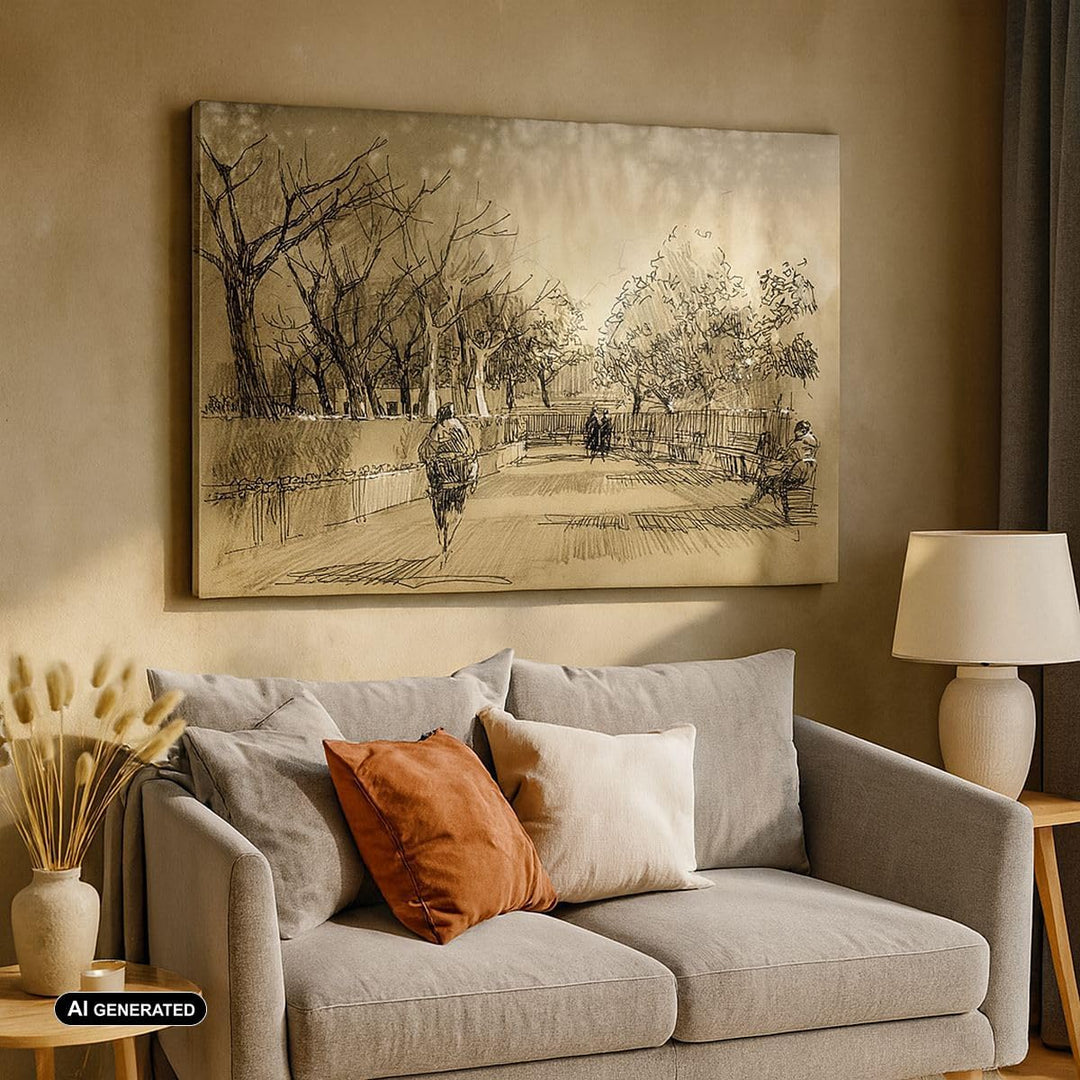 ARTTOR Bilder auf Leinwand Park Spaziergang Baum Leinwandbild 70x50cm Wandbilder Dekoration Wohnzimm