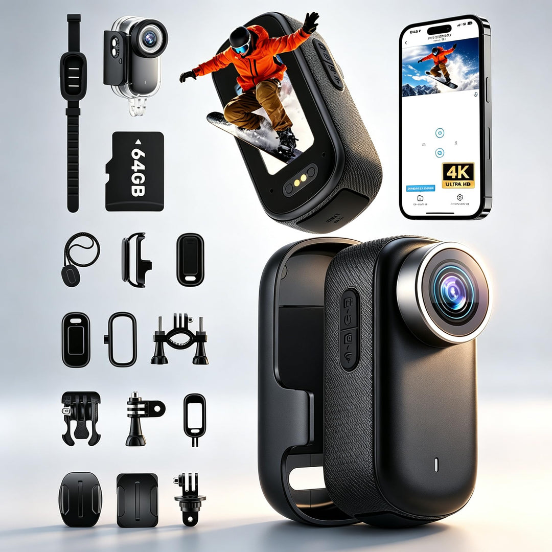 Mini Action Cam 4K wasserdicht 30M 180min Akku Body Cam Fahrrad | 4K Sensor, EIS Stabilisierung, 1,4