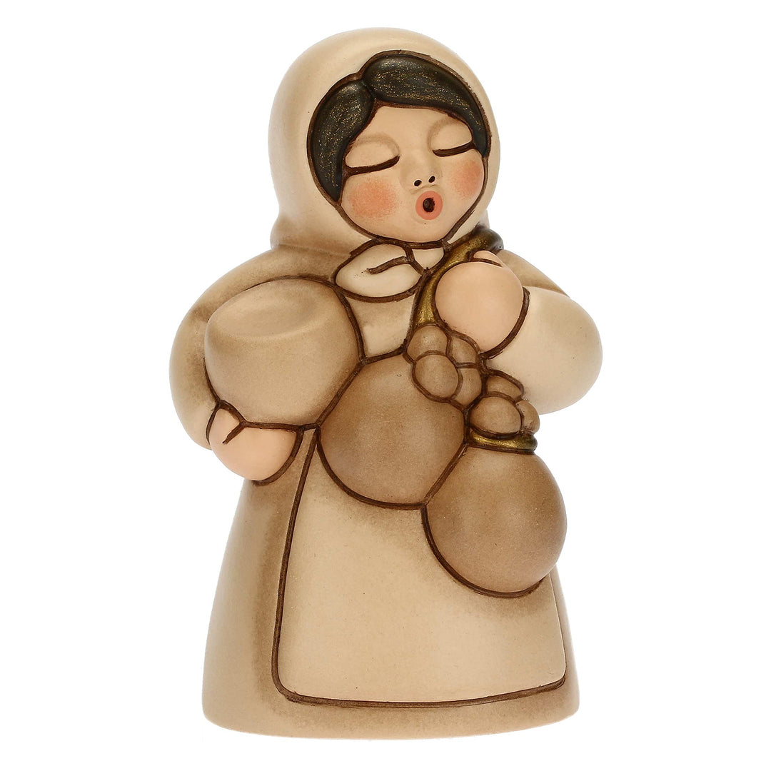 THUN - Krippe 2022 - Krippenfigur für Damen mit Käse aus Keramik, handverziert, beige Kleid - Linie