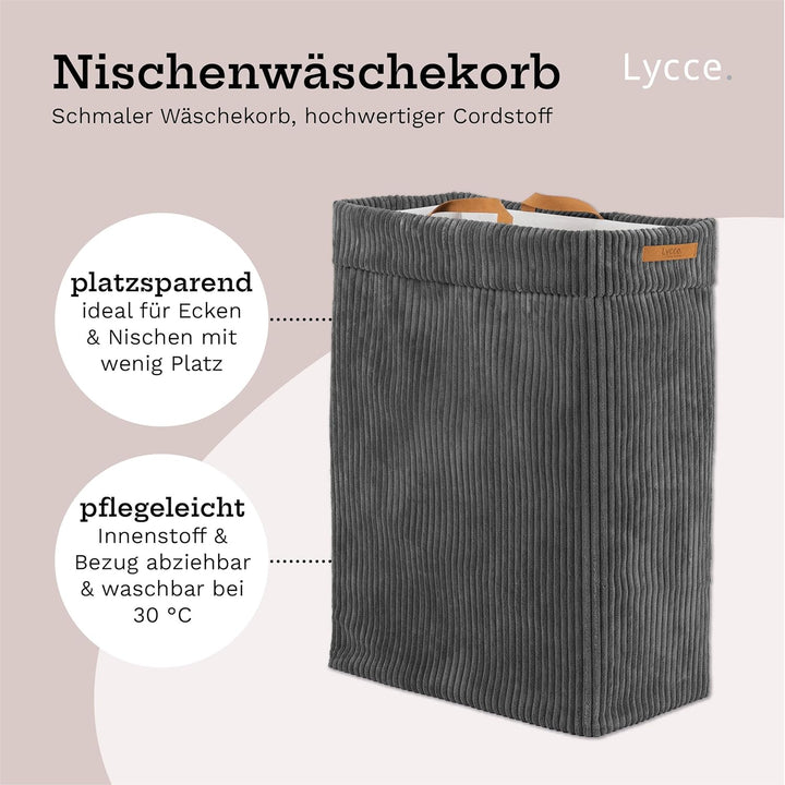 Lycce Wäschekorb Cord – Nischenwäschekorb, waschbar, faltbar (d.grau) | platzsparend &amp; praktisch, wa