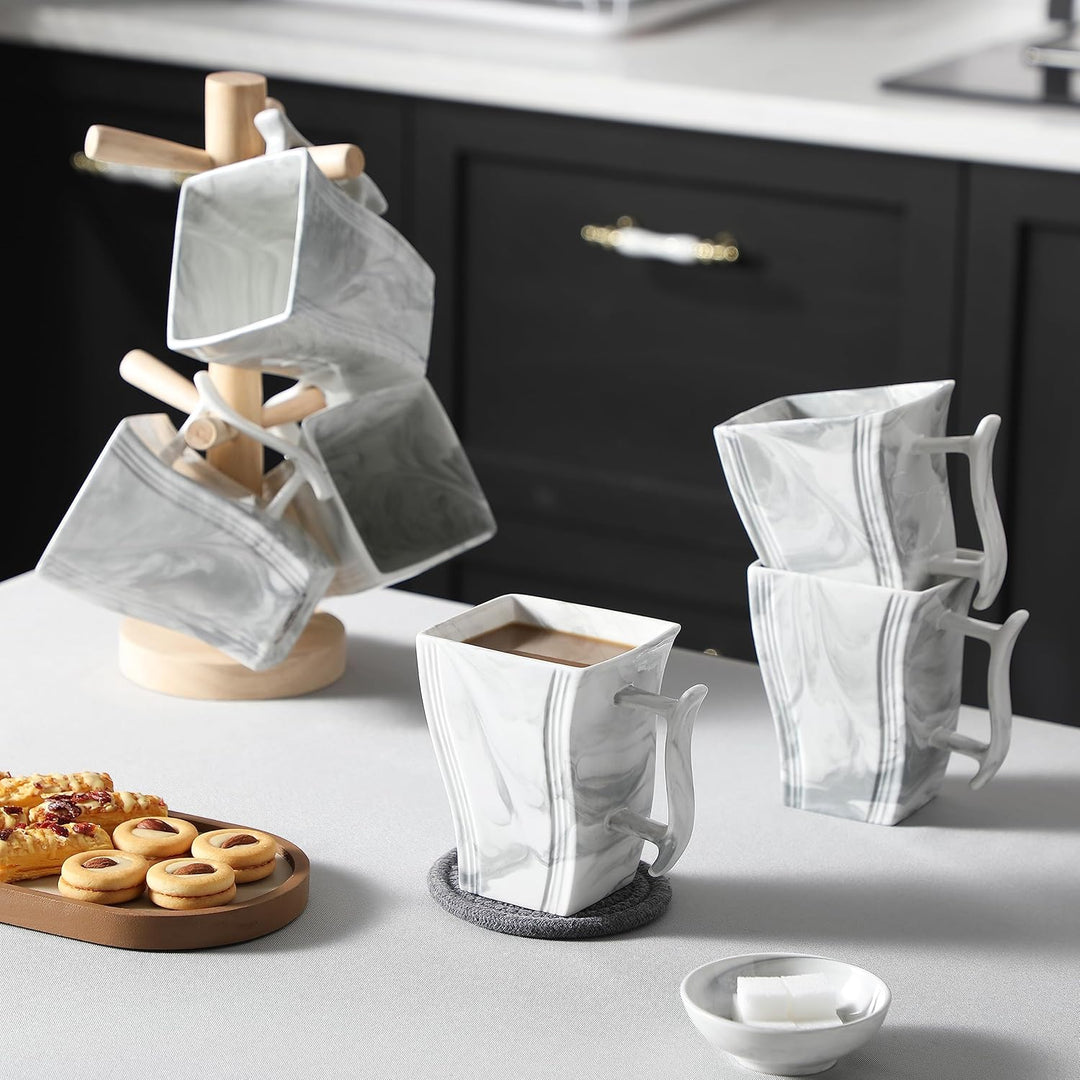 MALACASA Porzellan Kaffeetassen 6er Set, 470 ml Kaffeetassen mit Henkel, Grosse Keramik Kaffeetasse,