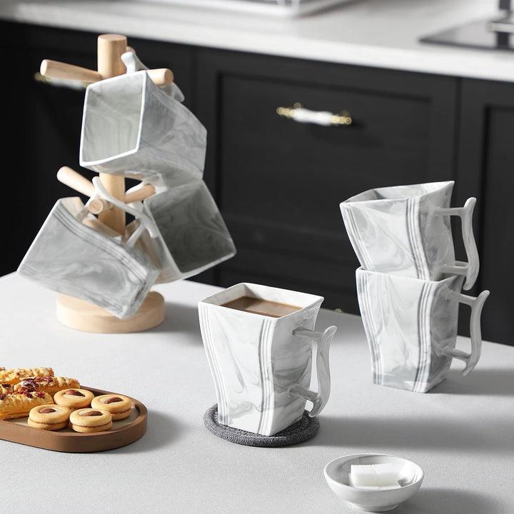 MALACASA Porzellan Kaffeetassen 6er Set, 470 ml Kaffeetassen mit Henkel, Grosse Keramik Kaffeetasse,