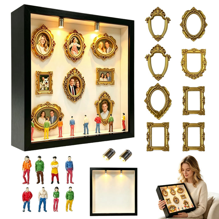 Kleine Bilderrahme Mini mit LED Licht, Mini Museunm Bilderrahmen Vintager, DIY Museum Silhouetter Bo