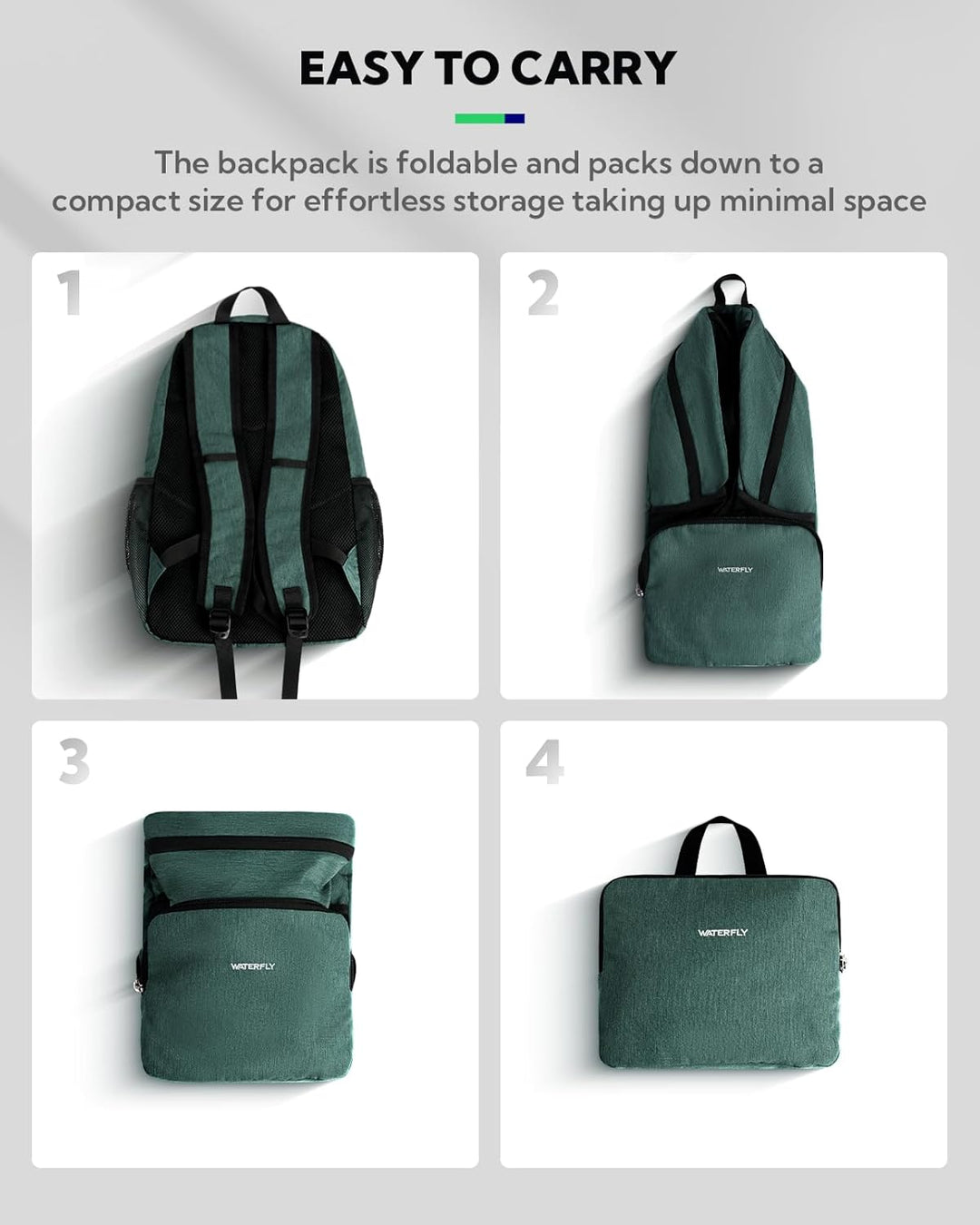 WATERFLY Rucksack Faltbar Tagesrucksack 20L: Wanderrucksack Faltrucksack Leicht Klapprucksack Daypac