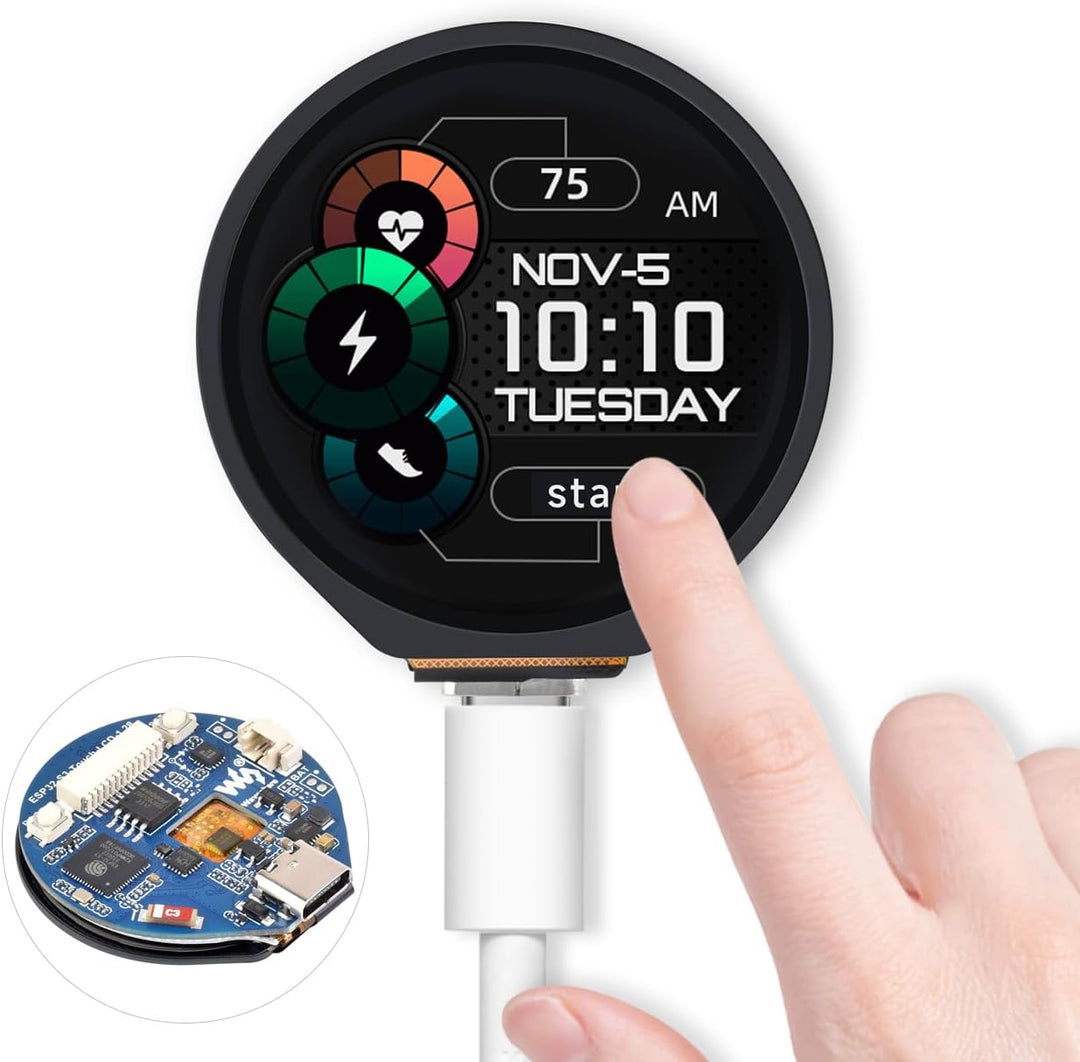 Waveshare ESP32-S3 Development Board, with 1.28inch Round Touch LCD, Compact Size, Accelerometer and