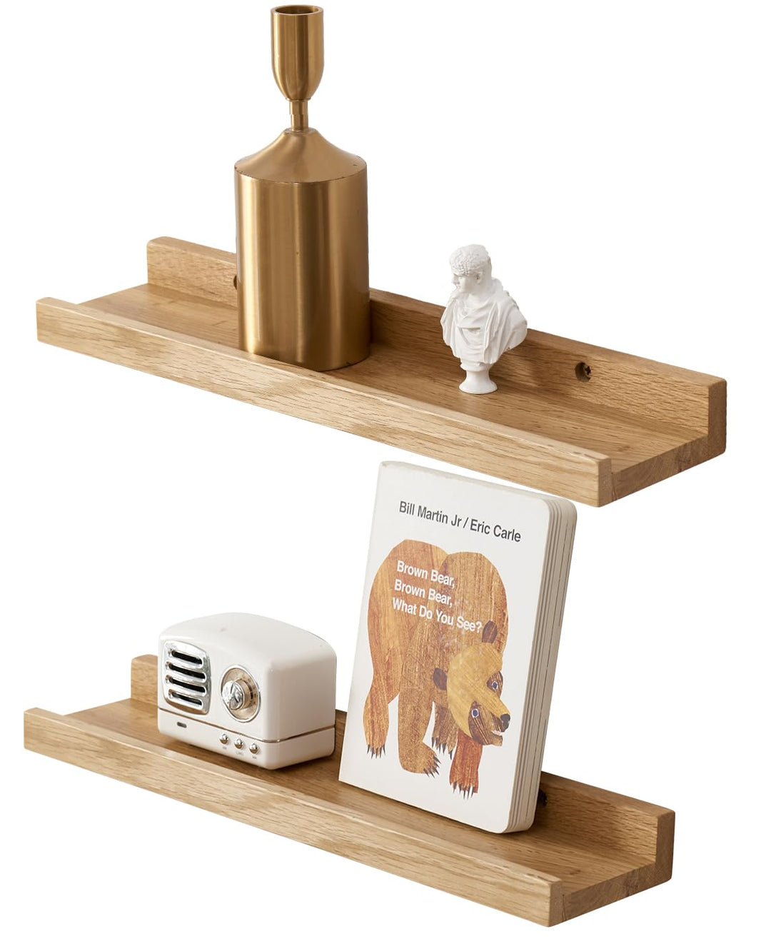 Gieanoo Bilderleiste Holz,30cm Eiche Wandregal Holz 2er-Set Regal Massiv Schweberegal gewürzregal re