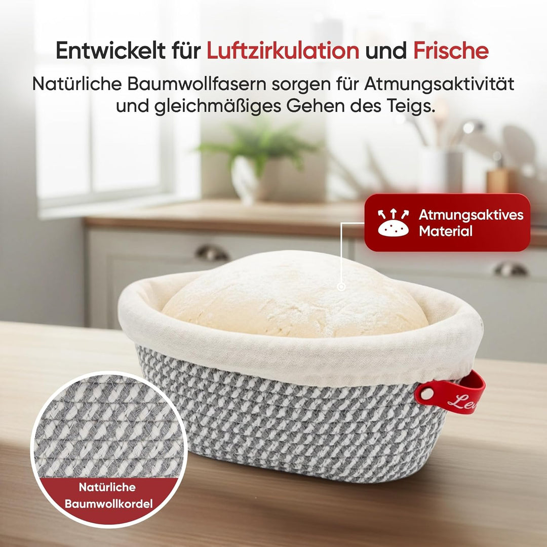 Gärkörbchen & Gärkorb Set Oval und Rund aus Baumwollseil – Banneton Brotbackkorb mit Einlagen und Ab