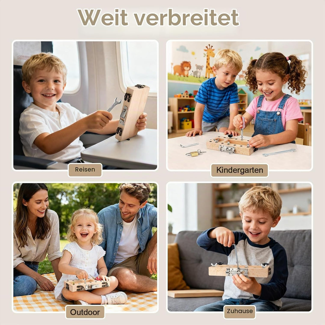 Montessori Spielzeug ab 3 4 5 Jahre, Motorikspielzeug Holz Schraubbrett, Busy Board mit Schlüssel Sc
