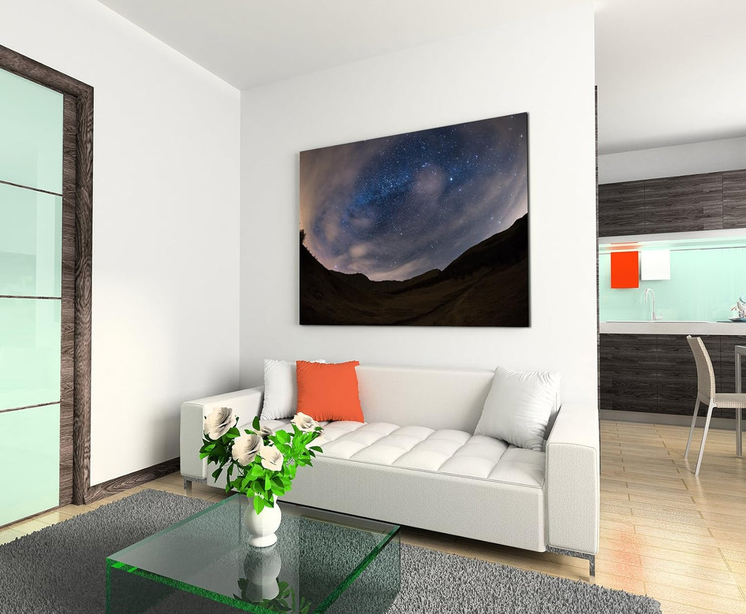 Paul Sinus Art XXL Fotoleinwand 120x80cm Landschaftsfotografie – Milchstrasse über den Alpen auf Lei