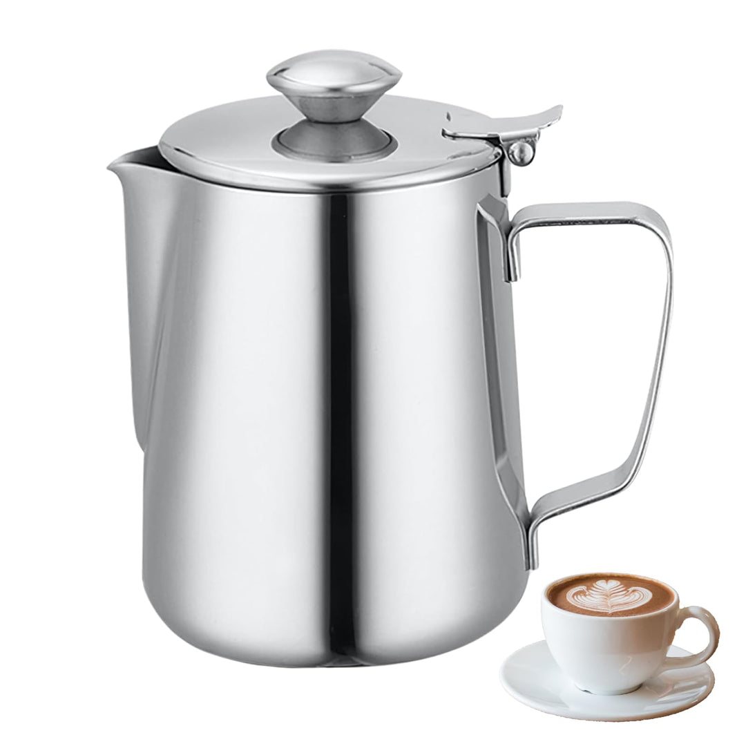 Hominas Milchkännchen, 350 Ml Milch Pitcher Milchkanne Edelstahl mit Deckel Milch Aufschäumen Tasse