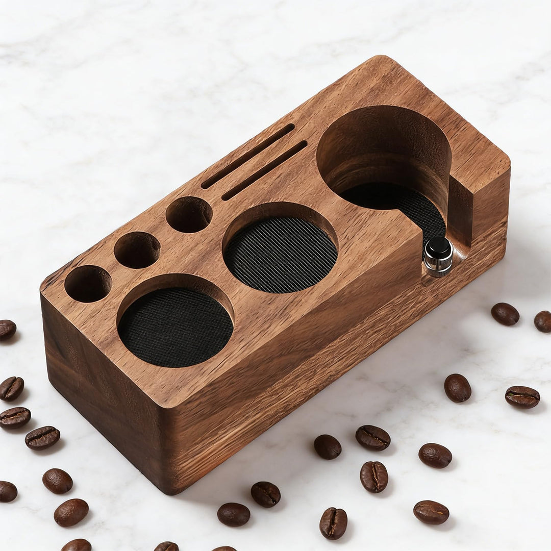 Tamperstation, Tamper Station aus Walnussholz für Siebträger 51mm 54mm, Tamping Station für Barista