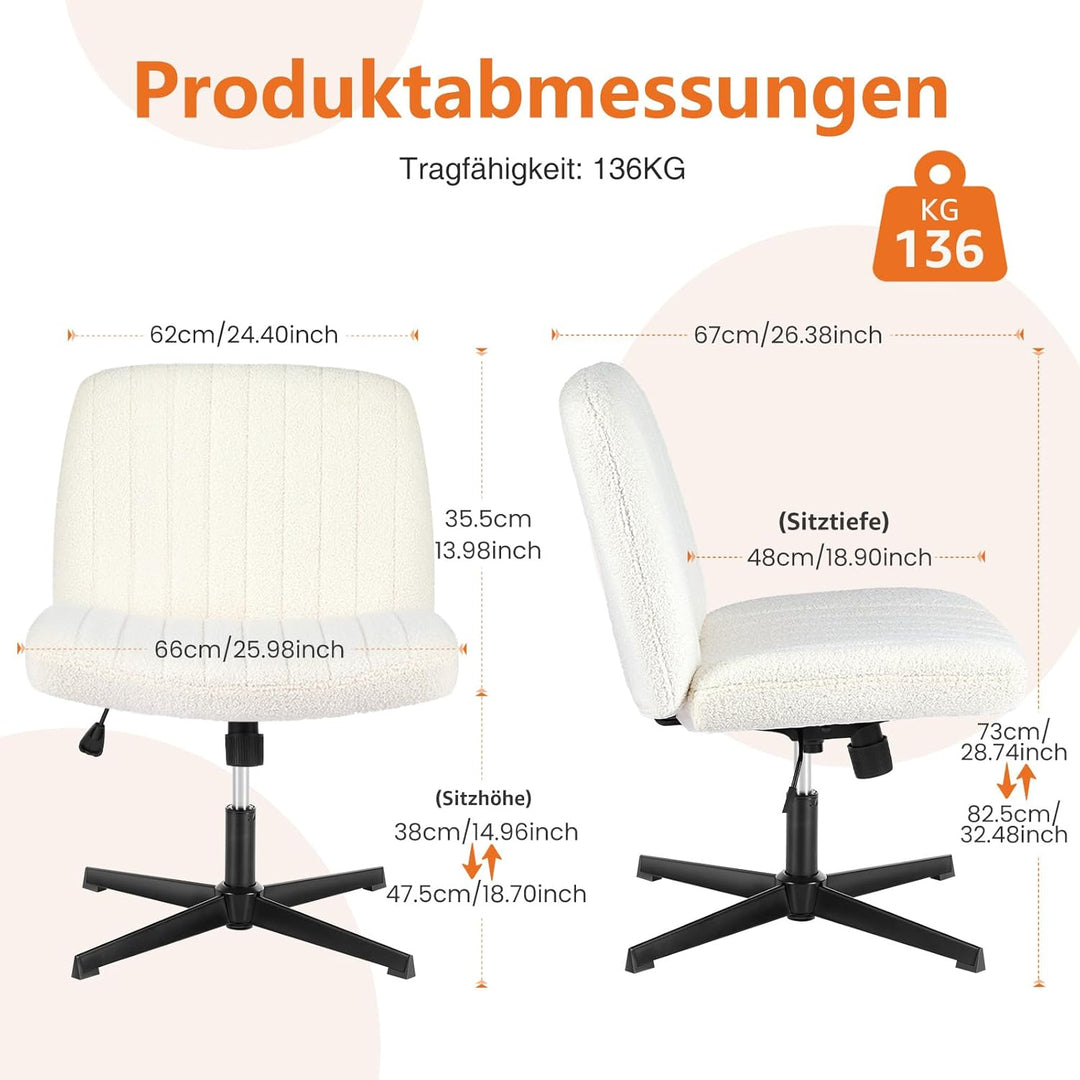 Sweetcrispy Bürostuhl Ohne Armlehnen, Schreibtischstuhl mit Teddy Velvet, Lesesessel mit Breiterem P